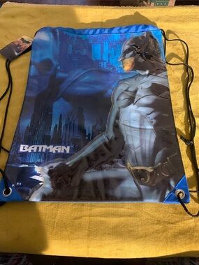 Batman Blue and Black Drawstring Backpack with Graphic Print